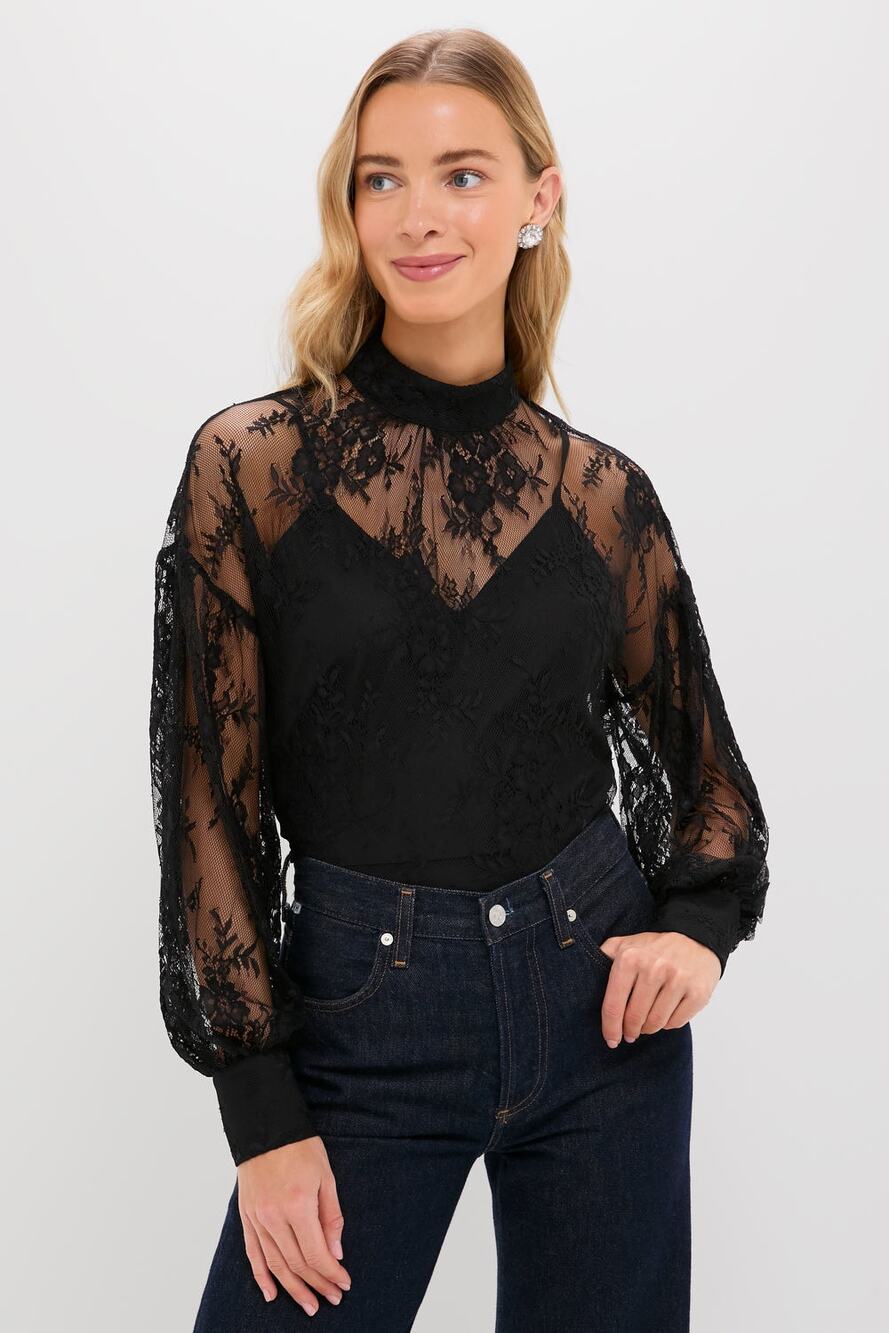 Hyacinth House Tuckernuck Lace Adele Blouse Black XS *No slip*